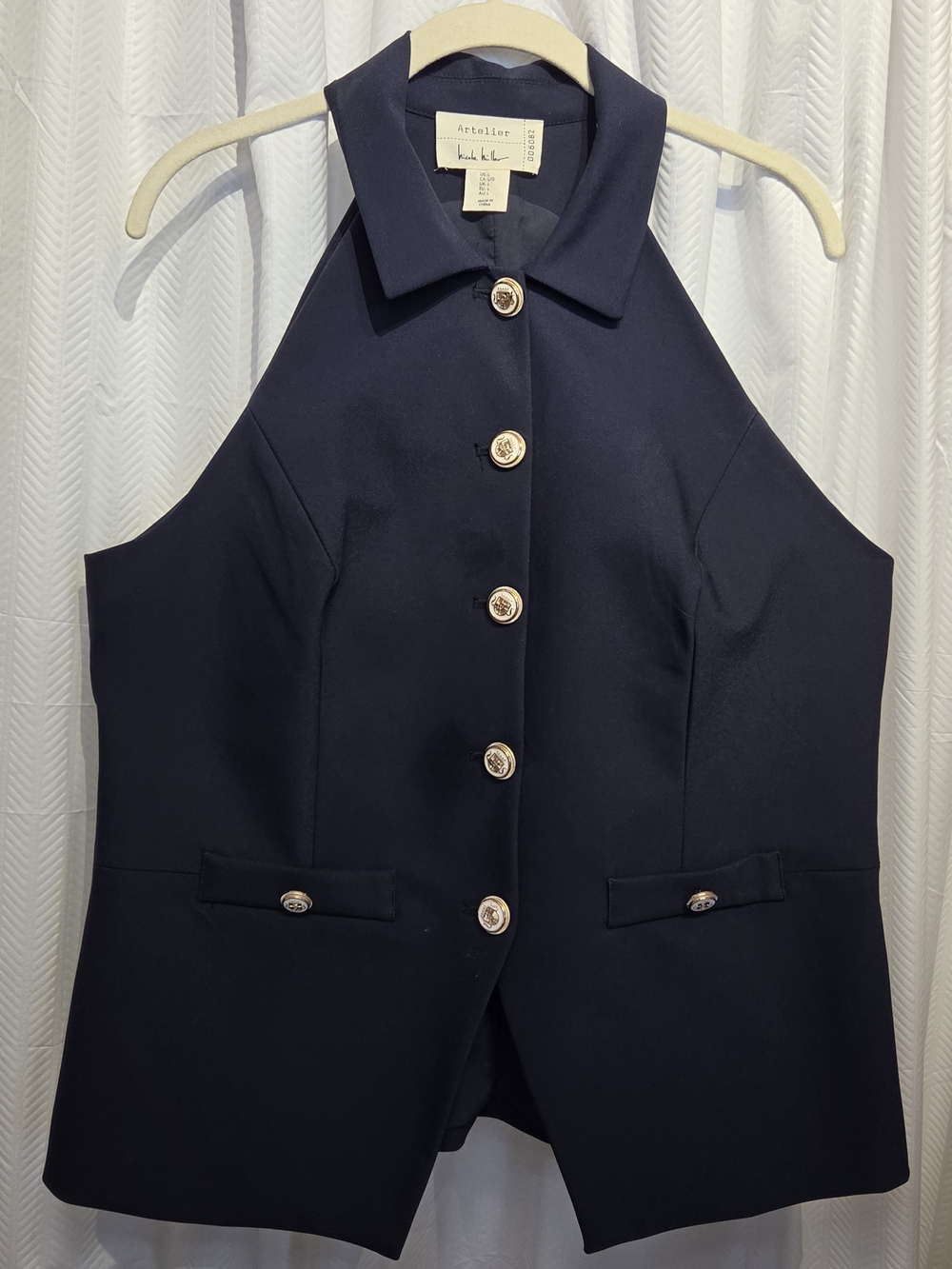 Nicole Miller Atelier - Women's Navy Tailored Vest Gold Crest Buttons